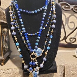 Elegant Blue and Gold Beaded Necklace